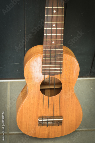 ukulele with black wall background