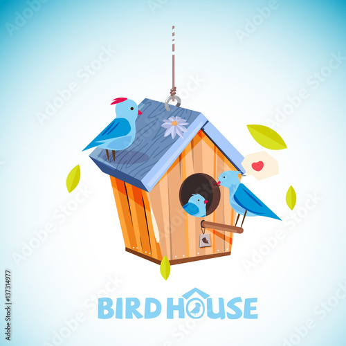 Wooden birdhouse with typographic hor header design - vector illustration