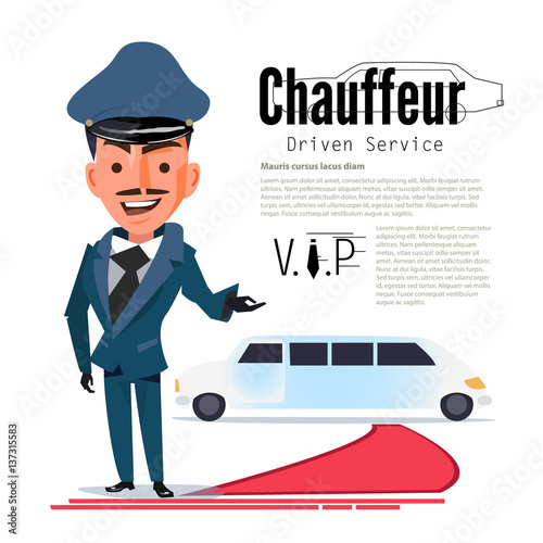 Chauffeur. character design with typographic for design your header. red capet - vector