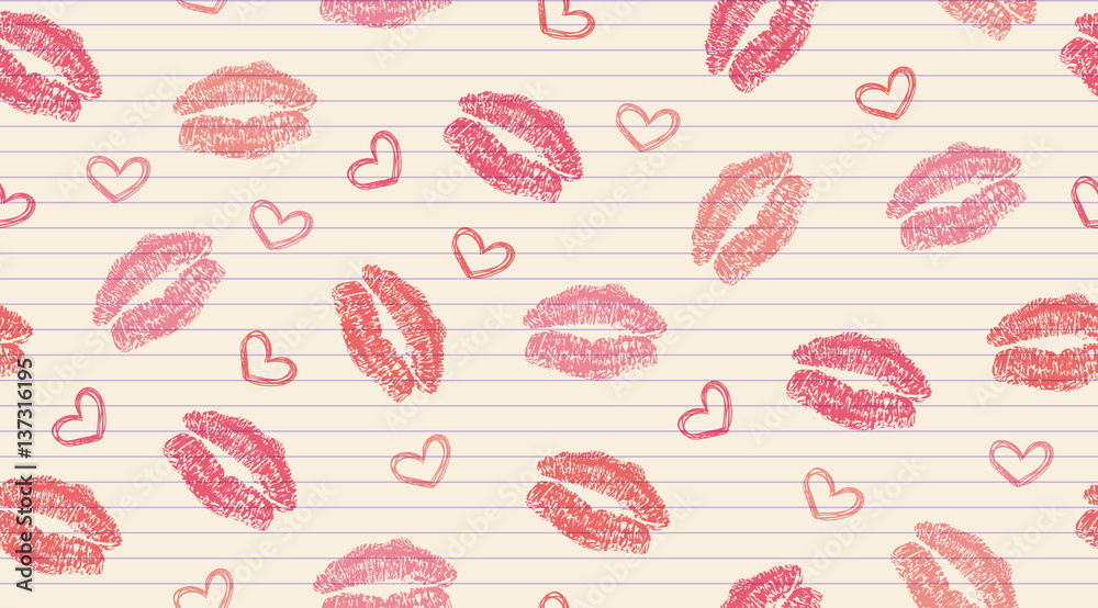 seamless pattern with lips traces and hearts seamless pattern with lips traces and hearts