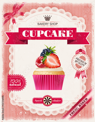 Poster of confectionery bakery with cupcakes