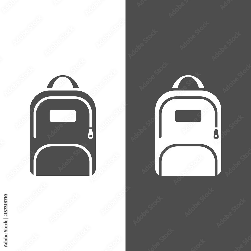 Backpack icon on a dark and white background - obrazy, fototapety, plakaty 