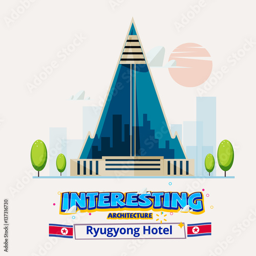 North Korea, Ryugyong Hotel. interesting architecture around the world concept - vector