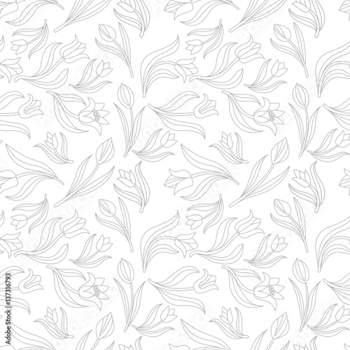 black white Seamless floral pattern with tulips. Vector illustration.