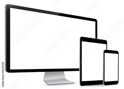 Computer Screen, Tablet PC, Smart Phone Vector illustration isolated on white background