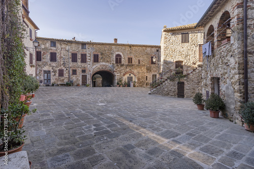 The Piazza Castello and the Vicolo della Liberta' in Montemerano, Grosseto, Tuscany, Italy