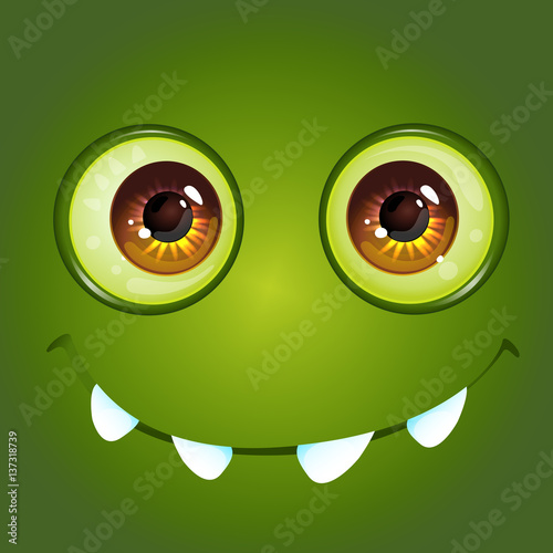 Cartoon anime monster face with big toothy smile. Vector Illustration
