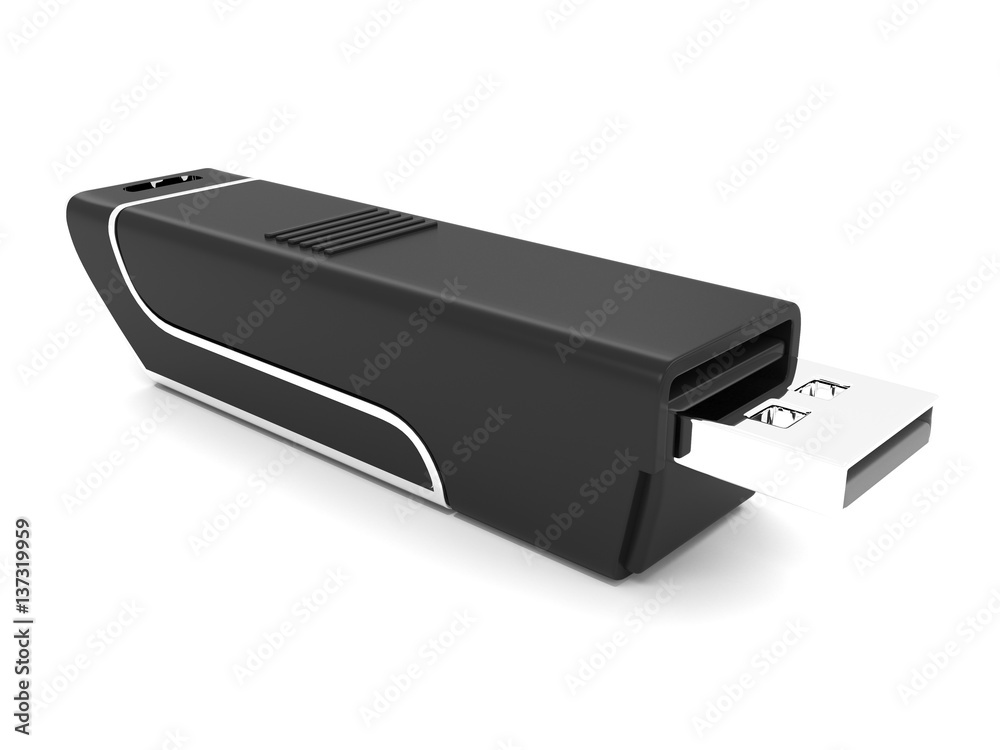 3d rendering black yusb flash card isolated on white background. 3d rendering black yusb flash card isolated on white background.