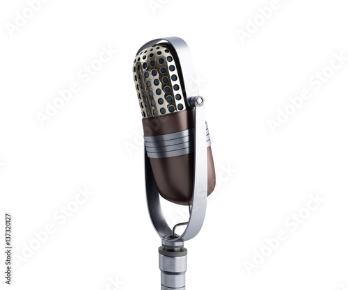 Vintage silver microphone close up isolated on white background 3d render
