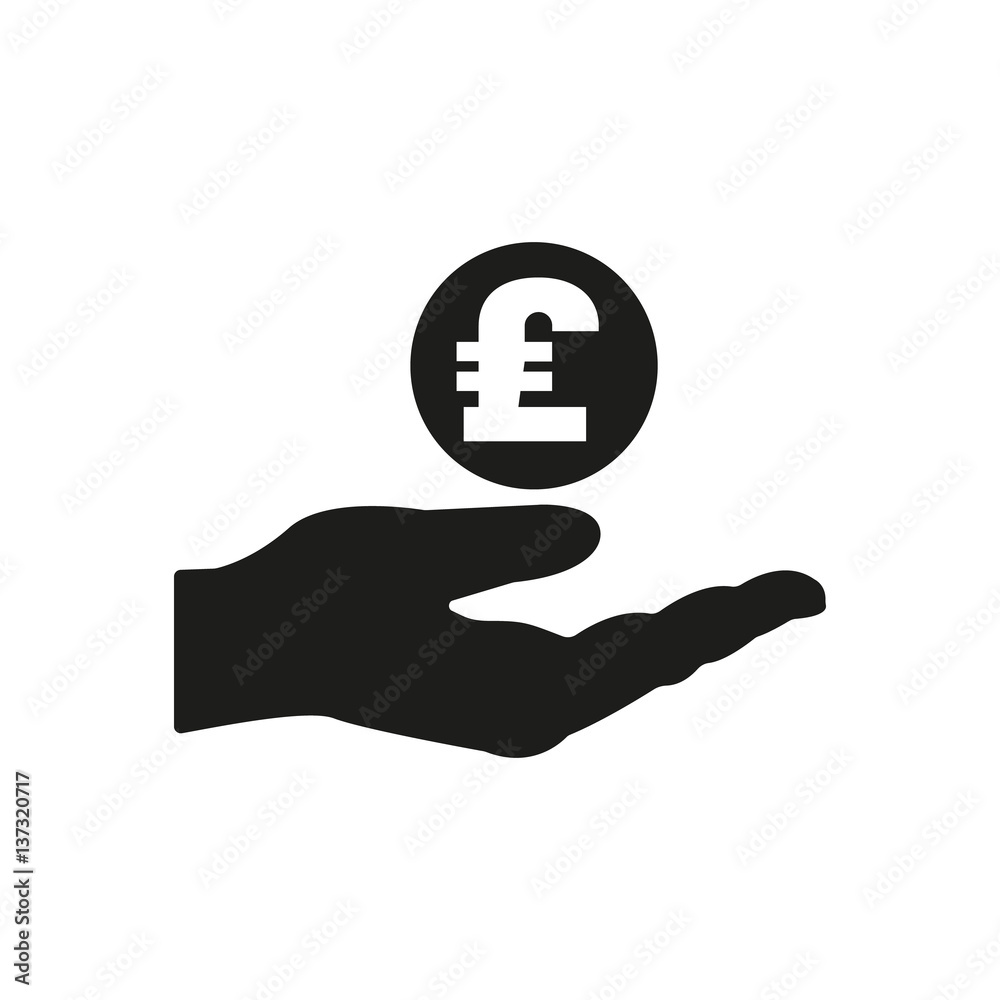 Pound sterling in hand icon. Wealth, money, investments, savings symbol. Flat design. Stock - Vector illustration