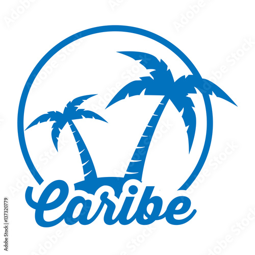 Icono plano Caribe en isla azul en fondo blanco