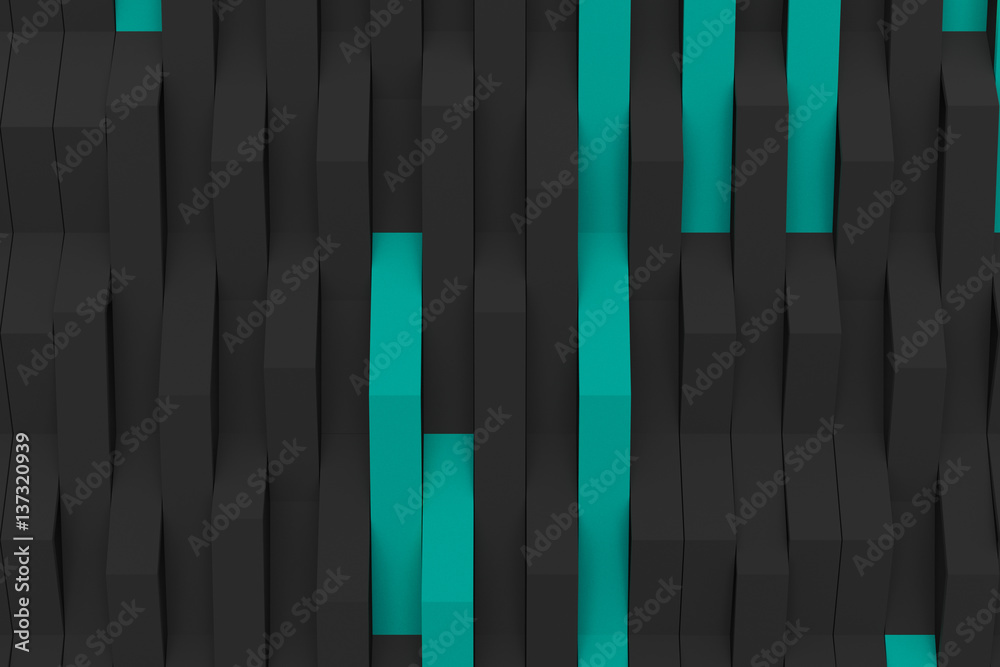 3D rendering of black matte plastic waves with colored elements 3D rendering of black matte plastic waves with colored elements