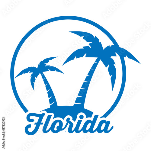 Icono plano Florida en isla azul en fondo blanco