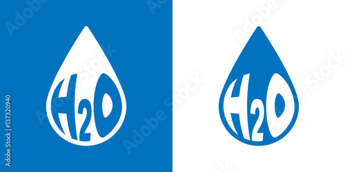 Icono plano gota H2O azul y blanco