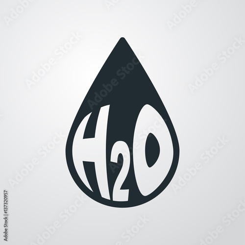 Icono plano gota H2O en fondo degradado