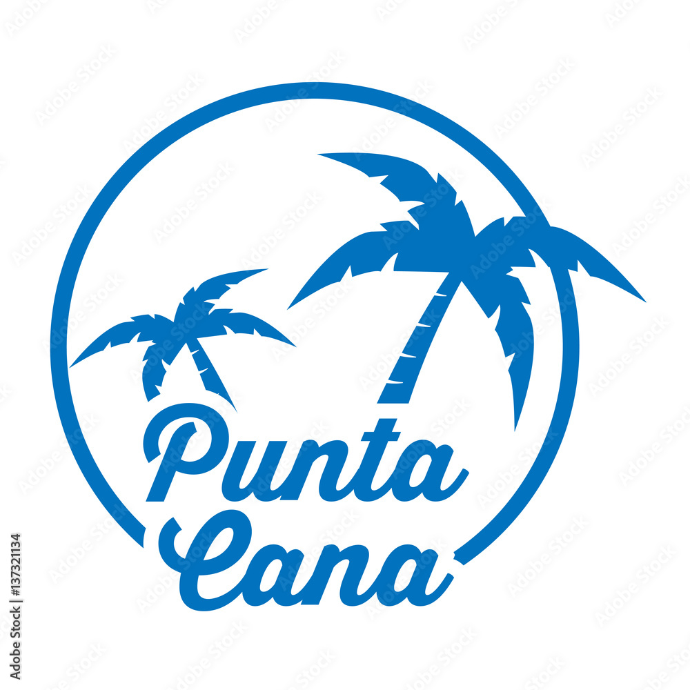Icono plano Punta Cana en isla azul en fondo blanco