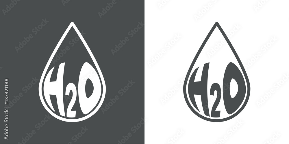 Icono plano silueta gota H2O gris y blanco Icono plano silueta gota H2O gris y blanco
