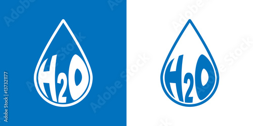 Icono plano silueta gota H2O azul y blanco