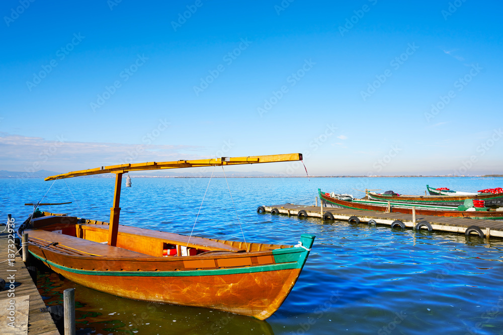 Albufera of Valencia boats in the lake