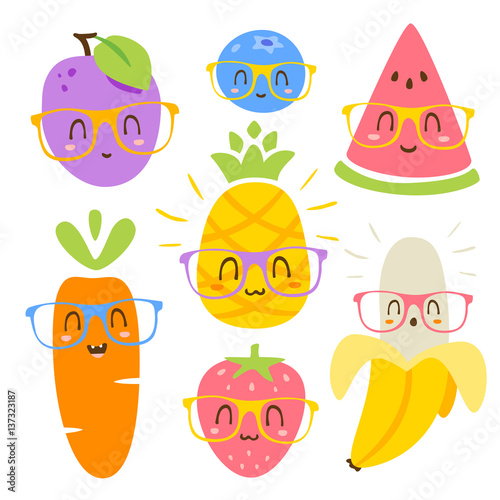 vector cartoon fruits in glasses set