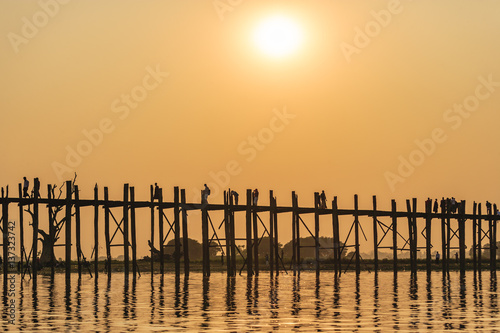 U Bein bridge in sunset at Mandalay, Myanmar