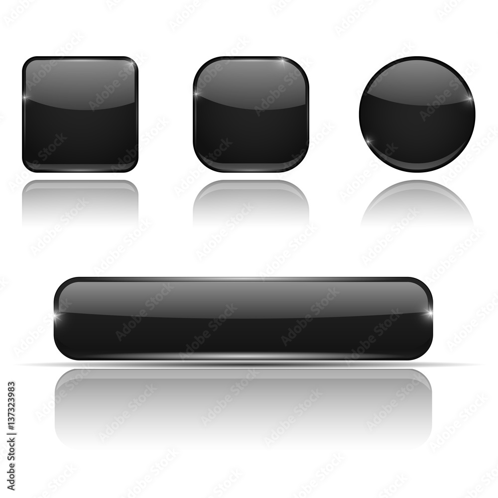 Set of black buttons. Web shiny 3d icons
