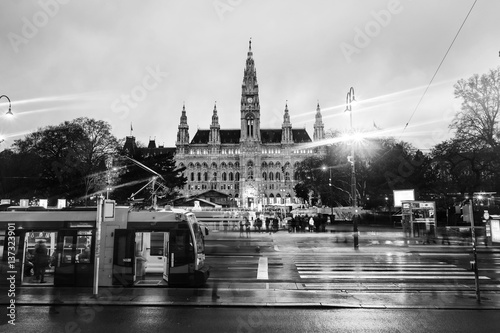 Photography Vienna, Austria. Illuminated Town Hall at christmas