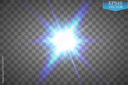 Glow light effect. Starburst with sparkles on transparent background. Vector illustration. Sun
