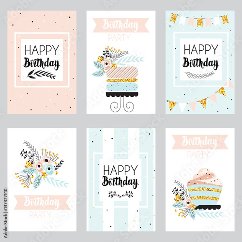 Set of greeting cards in pastel colors.