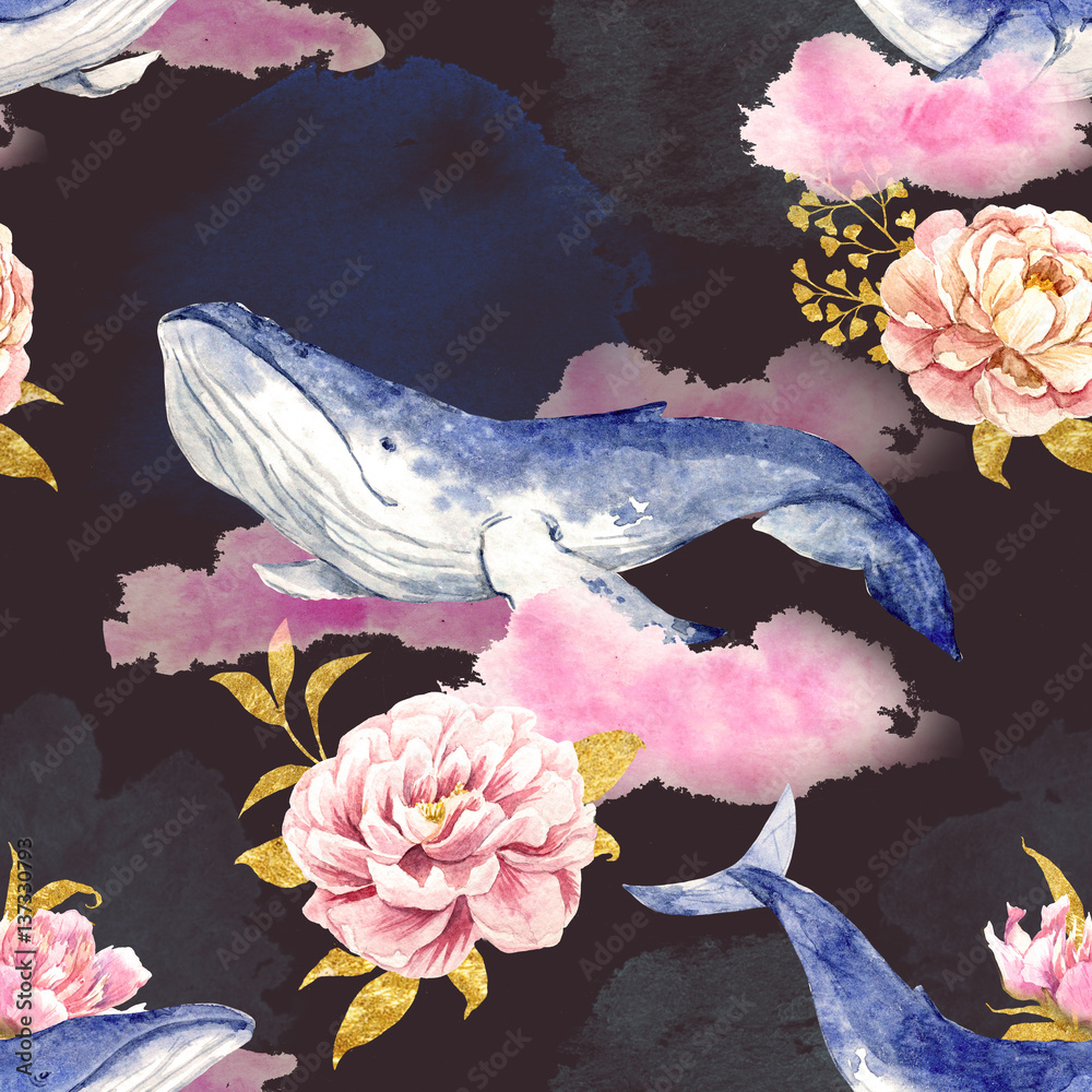 Naklejka premium Abstract pattern with whales