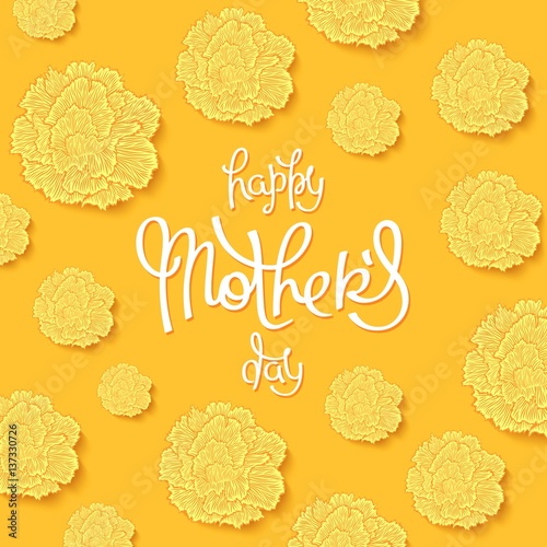 Happy Mother's Day handwritten lettering. Floral greeting cards with styled carnations. Vector illustration 