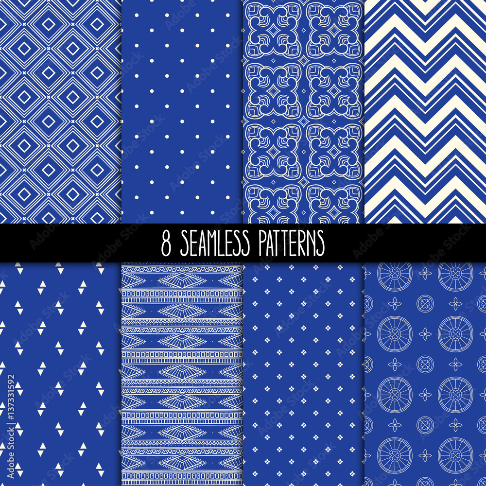 set of eight blue patterns set of eight blue patterns