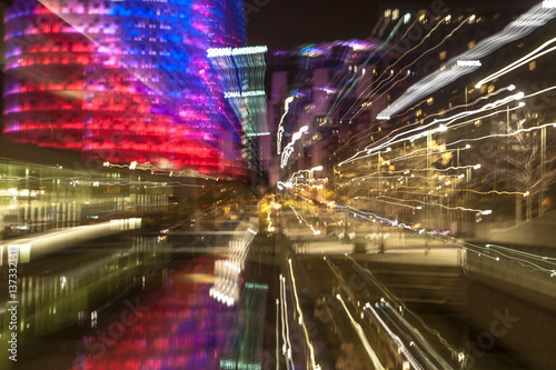 Long light abstract. Torre Agbar, Barcelona, Spain