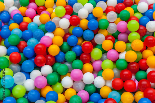 Colored plastic toy balls of different color for the children s pool dry. Picture background  wallpaper  texture  pattern.