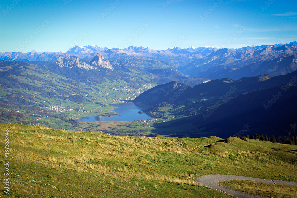 Scenic views of Lake Lauerz from Rigi mountain, Switzerland