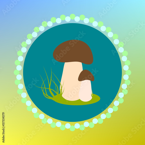 Porcini Mushrooms with grass Flat Design Vector Illustration EPS 10 Logo