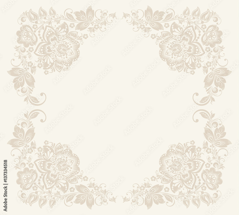 Elegant background with decorative russian khokhloma postcard frame Elegant background with decorative russian khokhloma postcard frame
