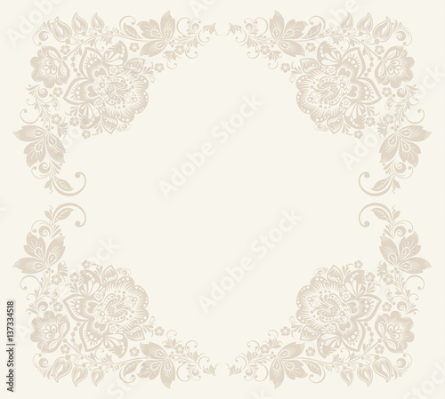 Quadro su tela Elegant background with decorative russian khokhloma postcard frame