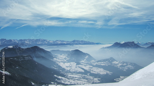 View of french alps with snow in winter