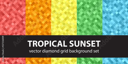 Diamond pattern set "Tropical Sunset". Vector seamless geometric backgrounds