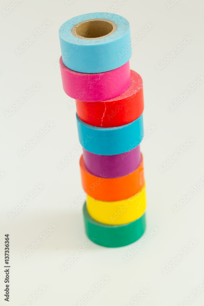yellow orange green red pink masking tape .
