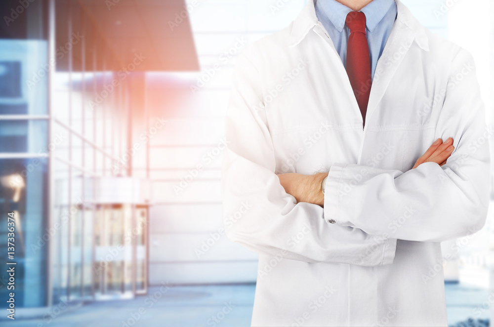 Doctor on clinic background Doctor on clinic background
