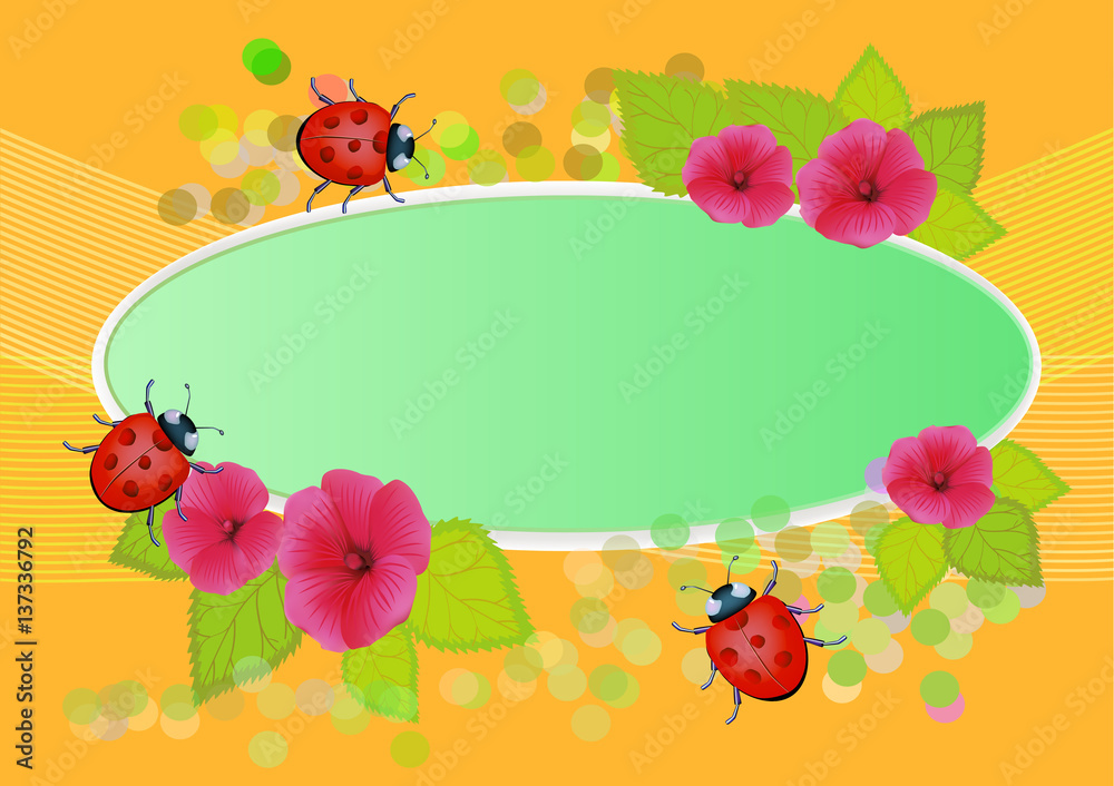 Fototapeta premium vector with flowers and summer beetles for books and albums