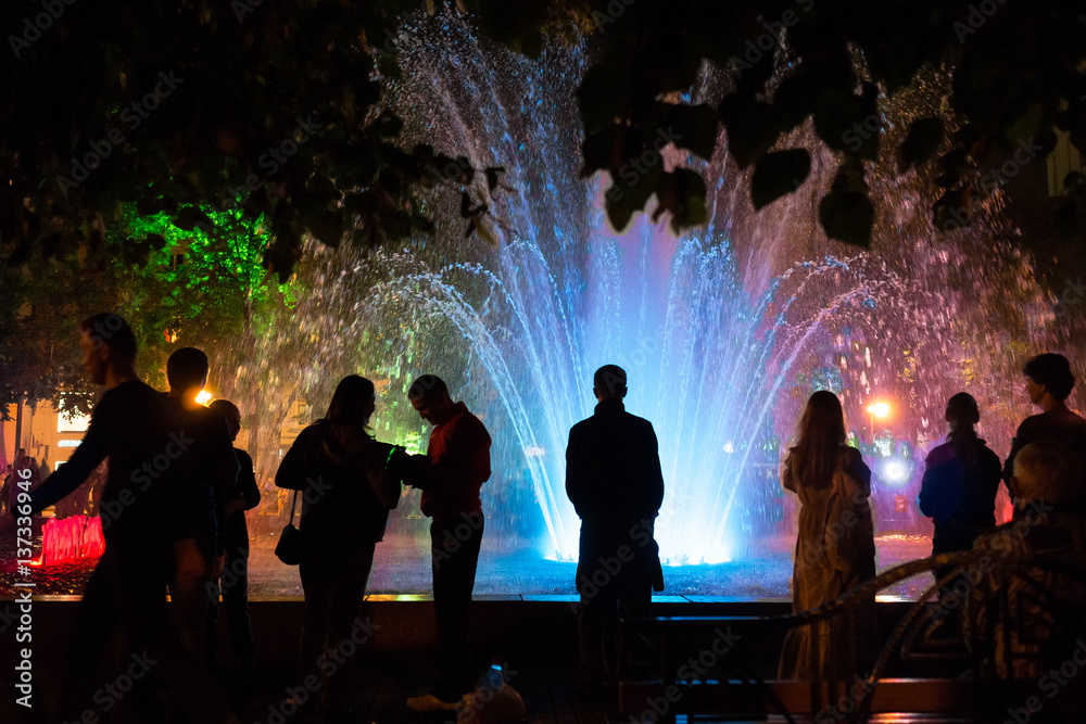 Koltsovsky square, multicolored fountain Koltsovsky square, multicolored fountain