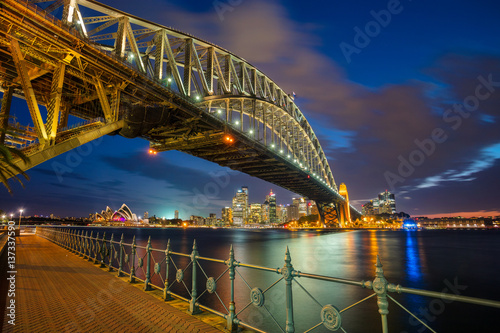Sydney. Cityscape image of Sydney, Australia with Harbour Bridge during twilight blue hour.