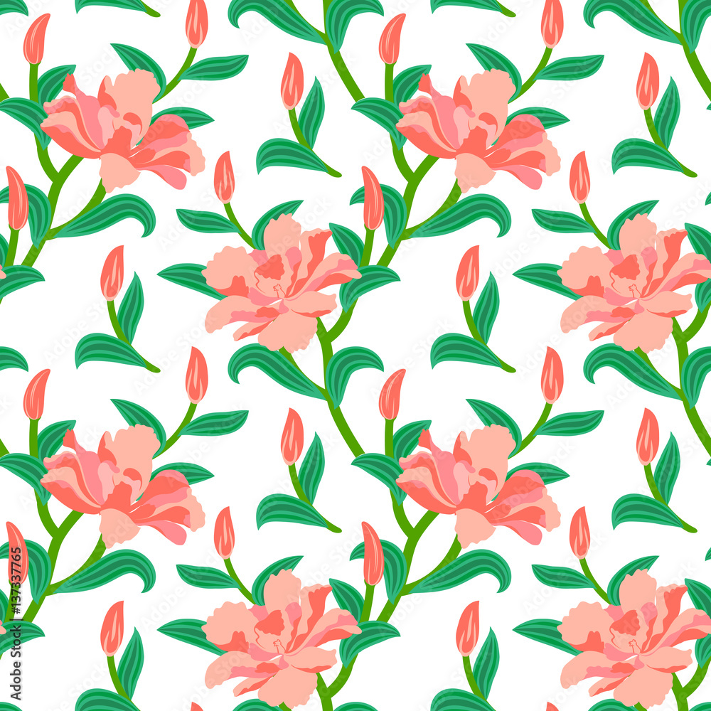 Floral seamless vector pattern with peony flowers