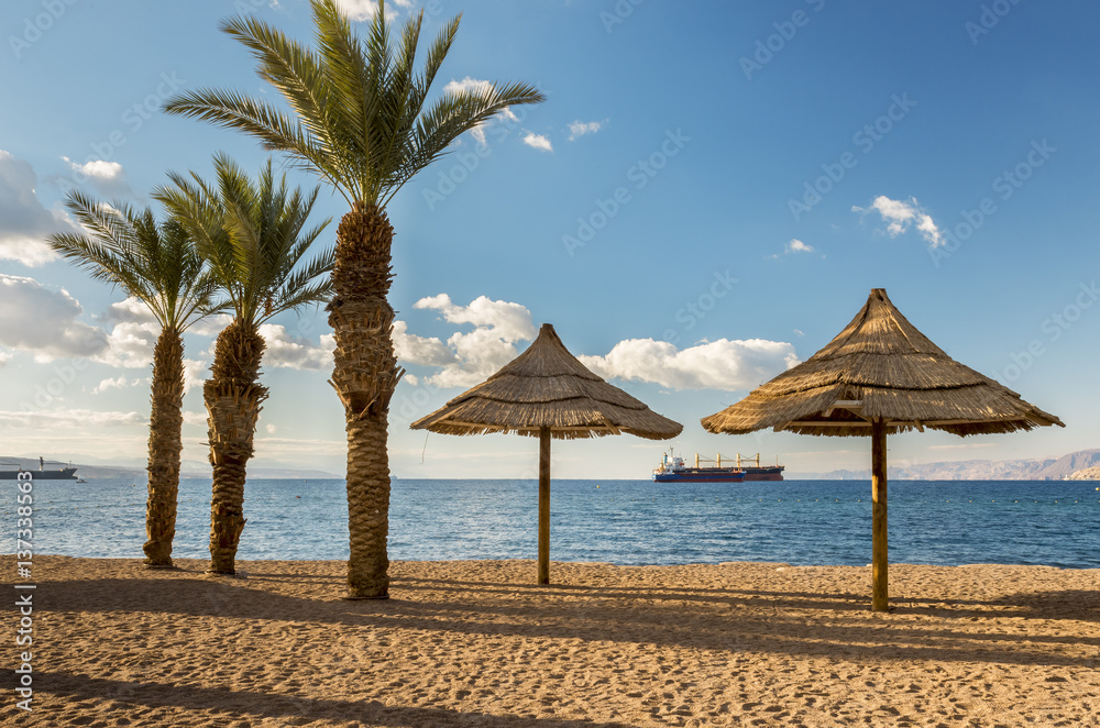 
Morning at sandy beach of Eilat - famous resort and recreation city in Israel
