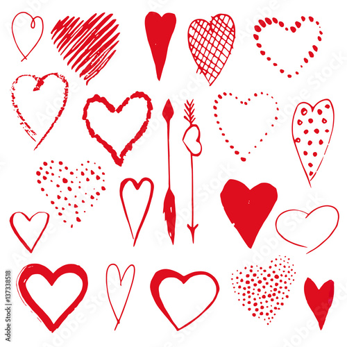 Hand drown hearts set with arrows for Valentine's Day.