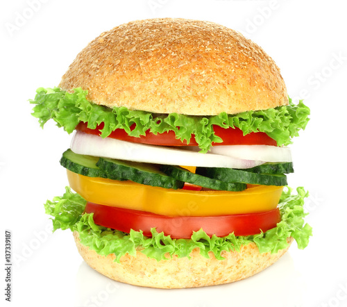 Healthy vegan burger with raw vegetables