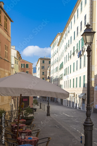 Outdoor cafeteria in a street in Camogli